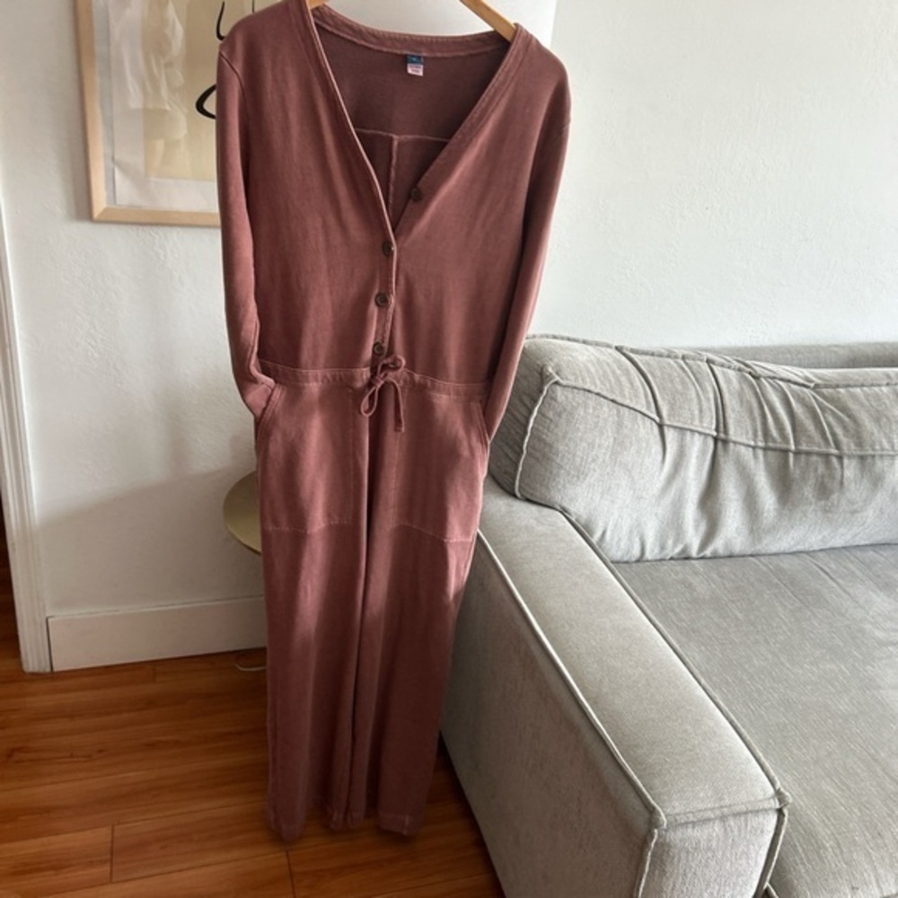 Brown Boho  Wide Leg Utility Button Jumsuit Size M Granola